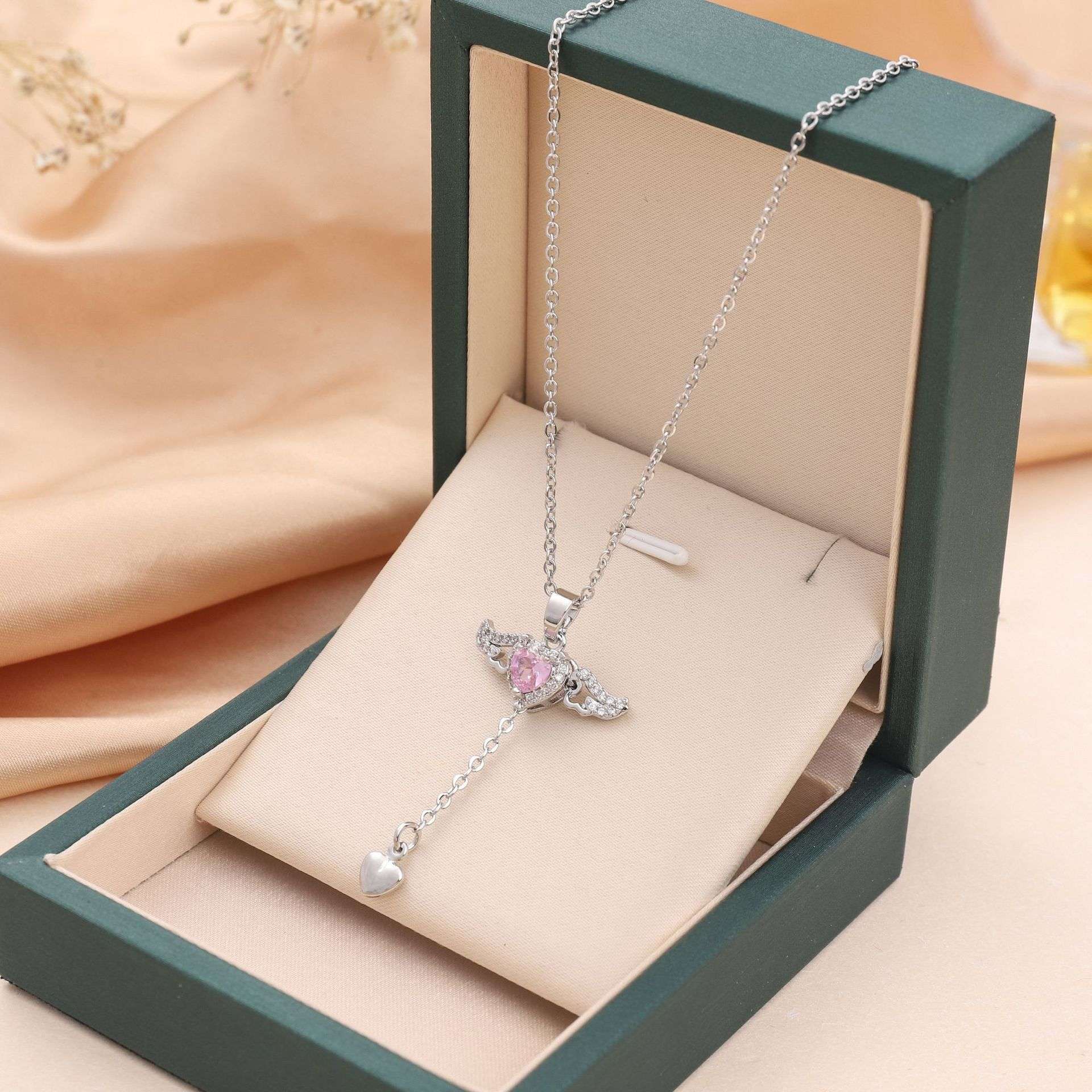 Moving Cupid Heart Angel Wings Tassel Necklace With Crystal Clavicle Chain Women Jewelry Gift Valentine's Day | Orazek UK Ltd