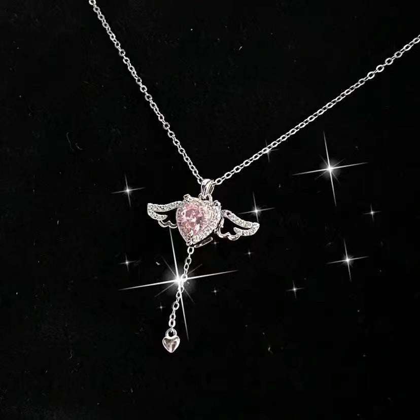 Moving Cupid Heart Angel Wings Tassel Necklace With Crystal Clavicle Chain Women Jewelry Gift Valentine's Day | Orazek UK Ltd