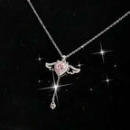 Moving Cupid Heart Angel Wings Tassel Necklace With Crystal Clavicle Chain Women Jewelry Gift Valentine's Day | Orazek UK Ltd