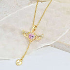 Moving Cupid Heart Angel Wings Tassel Necklace With Crystal Clavicle Chain Women Jewelry Gift Valentine's Day | Orazek UK Ltd
