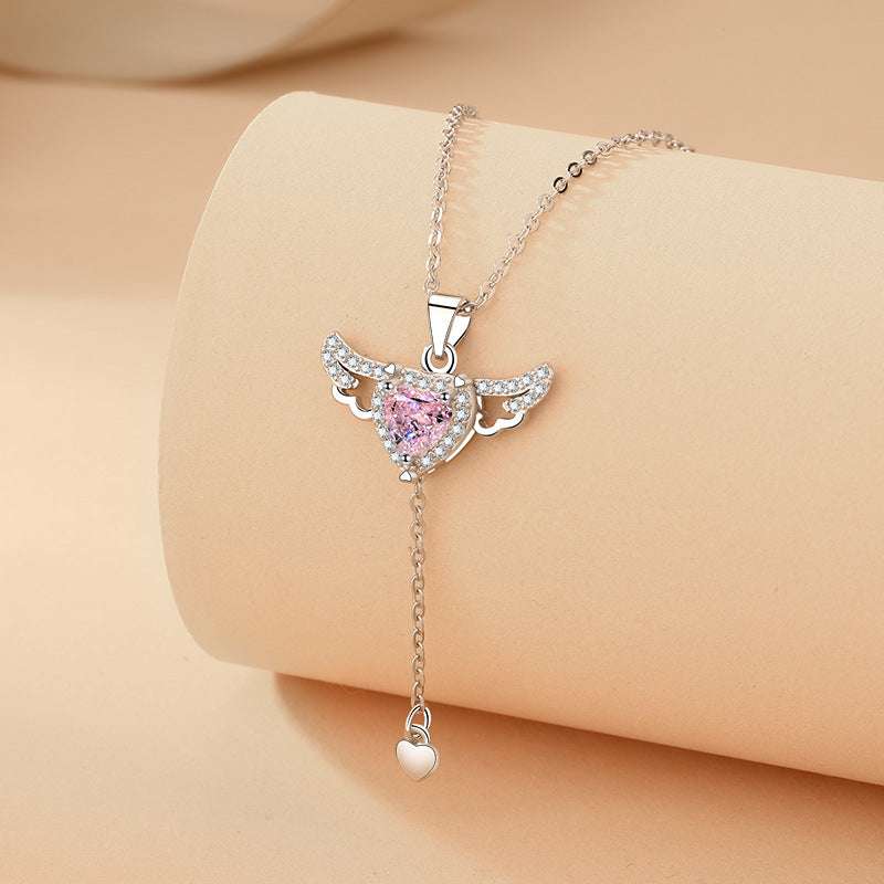 Moving Cupid Heart Angel Wings Tassel Necklace With Crystal Clavicle Chain Women Jewelry Gift Valentine's Day | Orazek UK Ltd
