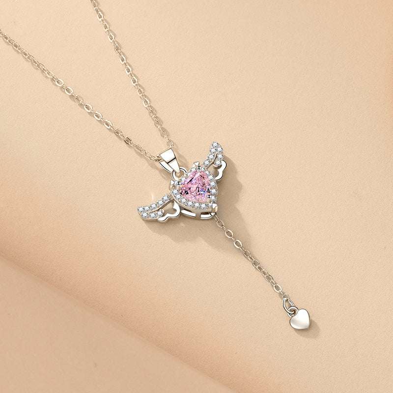 Moving Cupid Heart Angel Wings Tassel Necklace With Crystal Clavicle Chain Women Jewelry Gift Valentine's Day | Orazek UK Ltd