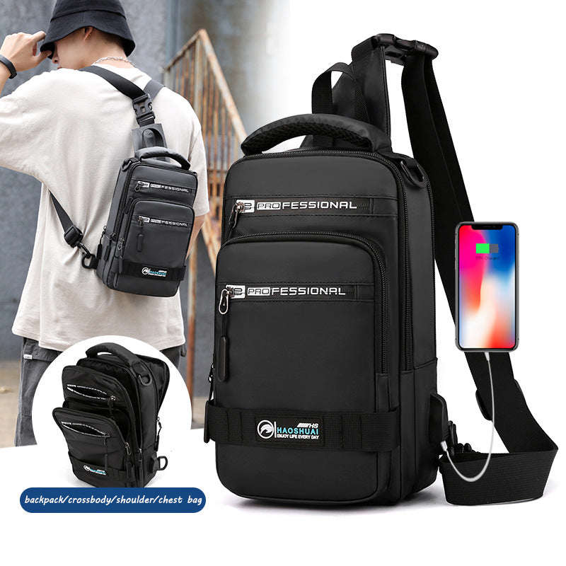 Multifunction Bags For Men Nylon Backpack Crossbody Shoulder Bag With USB Charging Port Chest Bags Pack | Orazek UK Ltd