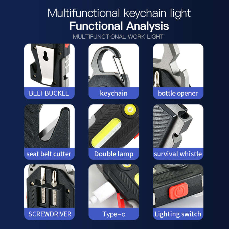 Multifunctional Charging Emergency Light Convenient Keychain Work Light COB High Brightness Maintenance Light Outdoor Camping LED Light | Orazek UK Ltd