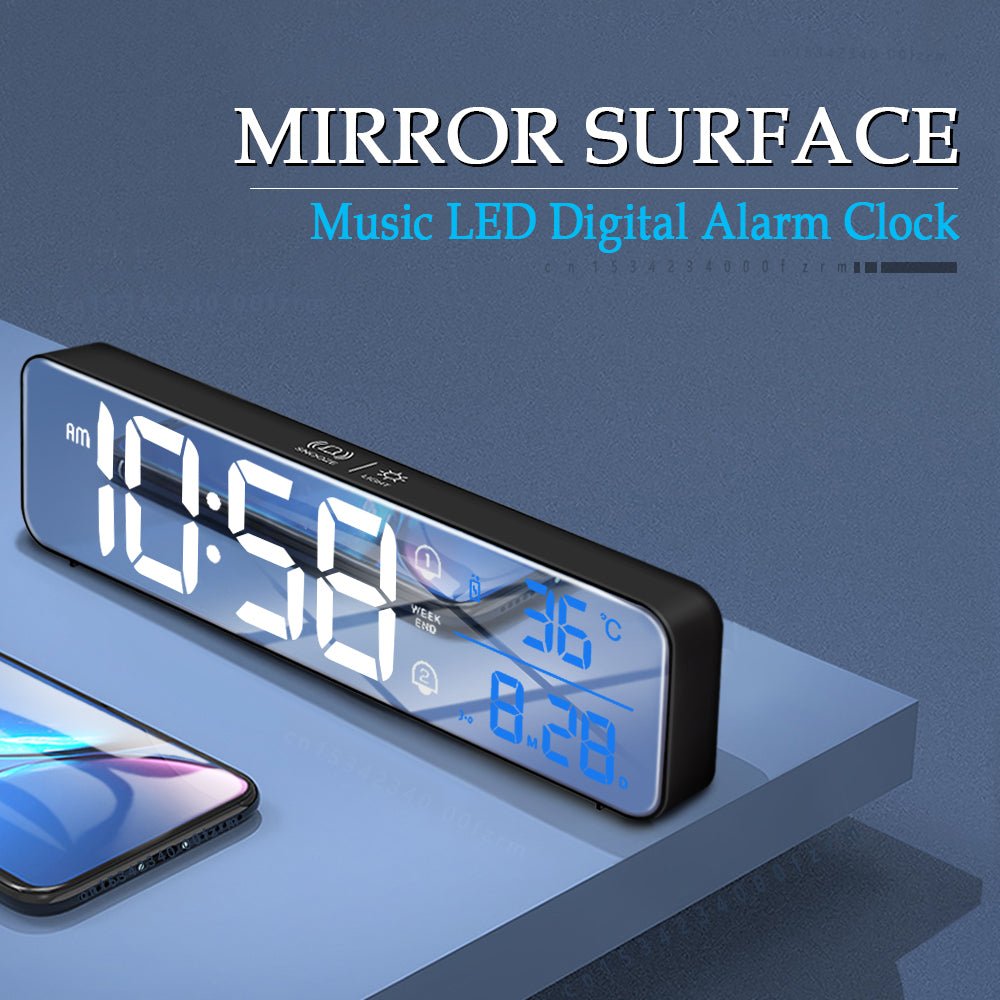 Music LED Digital Alarm Clock Temperature Date Display Desktop Mirror Clocks Home Table Decoration Electronic Clock | Orazek UK Ltd