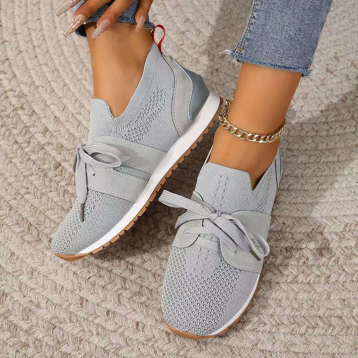 New Lace Up Mesh Flats Breathable Casual Breathable Walking Wedges Shoes For Women | Orazek UK Ltd