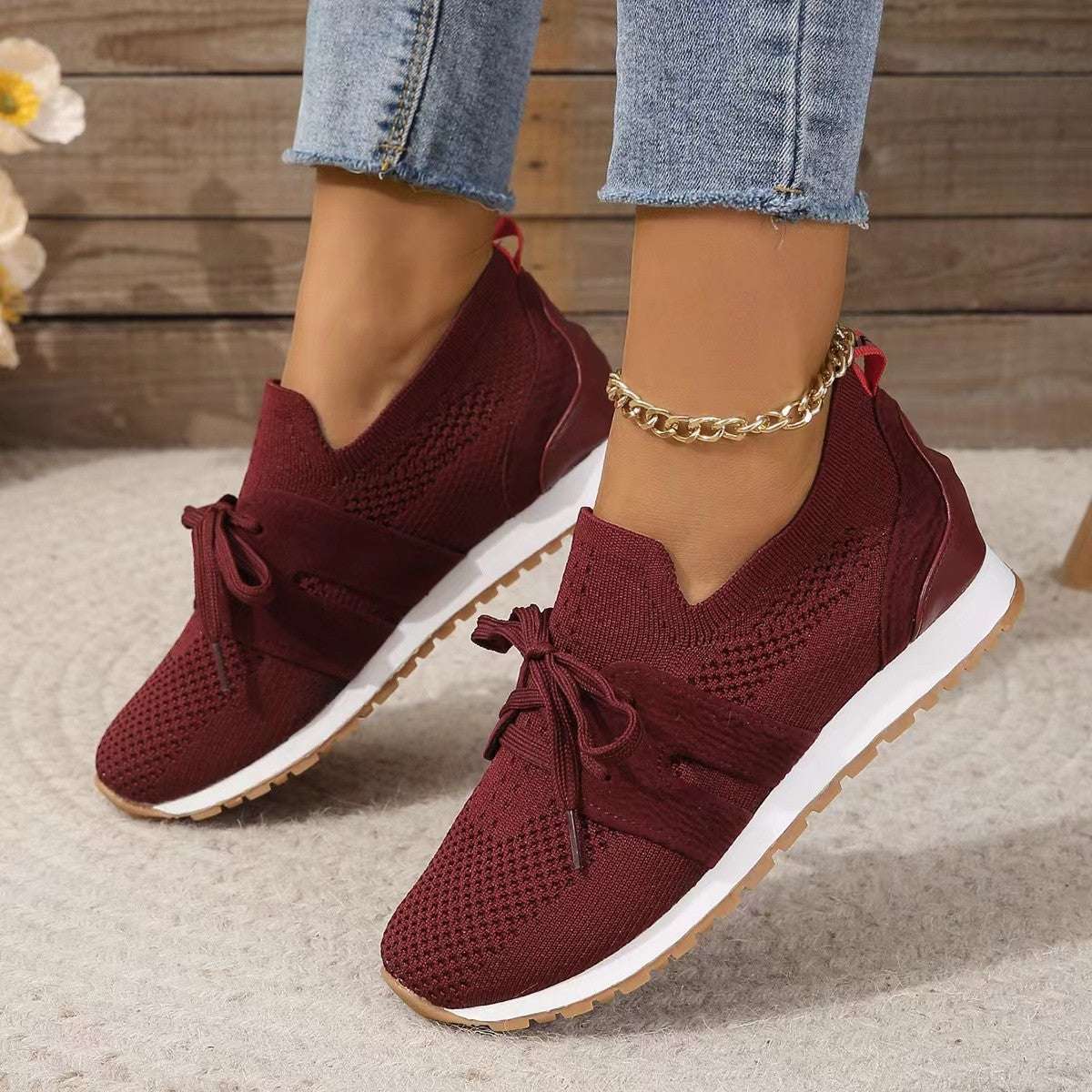 New Lace Up Mesh Flats Breathable Casual Breathable Walking Wedges Shoes For Women | Orazek UK Ltd