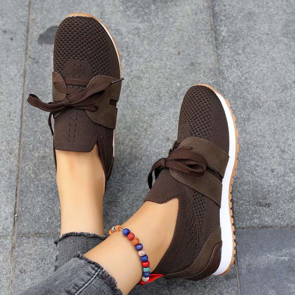 New Lace Up Mesh Flats Breathable Casual Breathable Walking Wedges Shoes For Women | Orazek UK Ltd