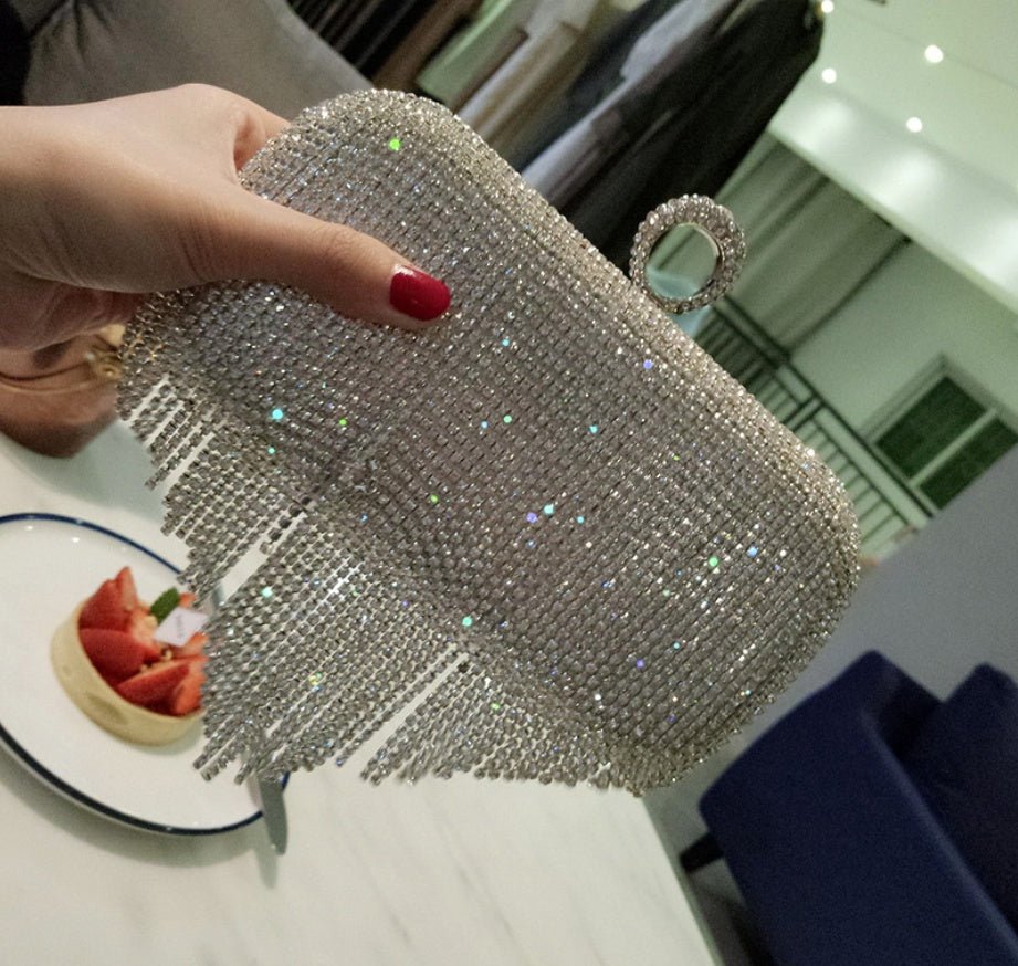 New shiny diamond ladies fringed hand bag night party party bride Xiekua package | Orazek UK Ltd