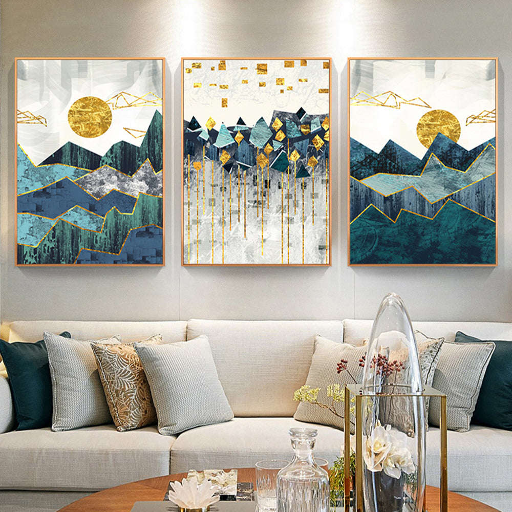 Nordic Abstract Geometric Mountain Landscape Wall Art Canvas Painting Poster | Orazek UK Ltd