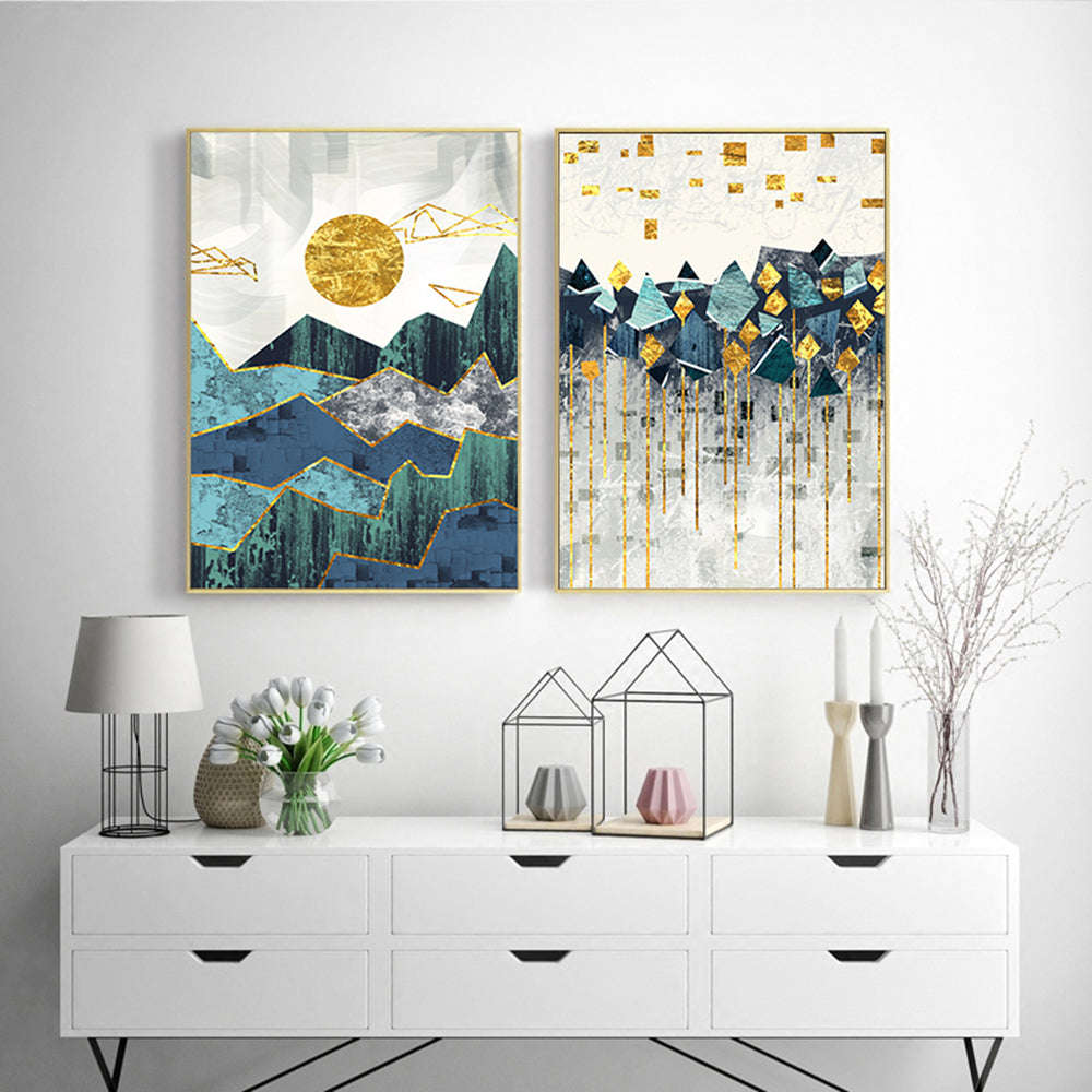 Nordic Abstract Geometric Mountain Landscape Wall Art Canvas Painting Poster | Orazek UK Ltd