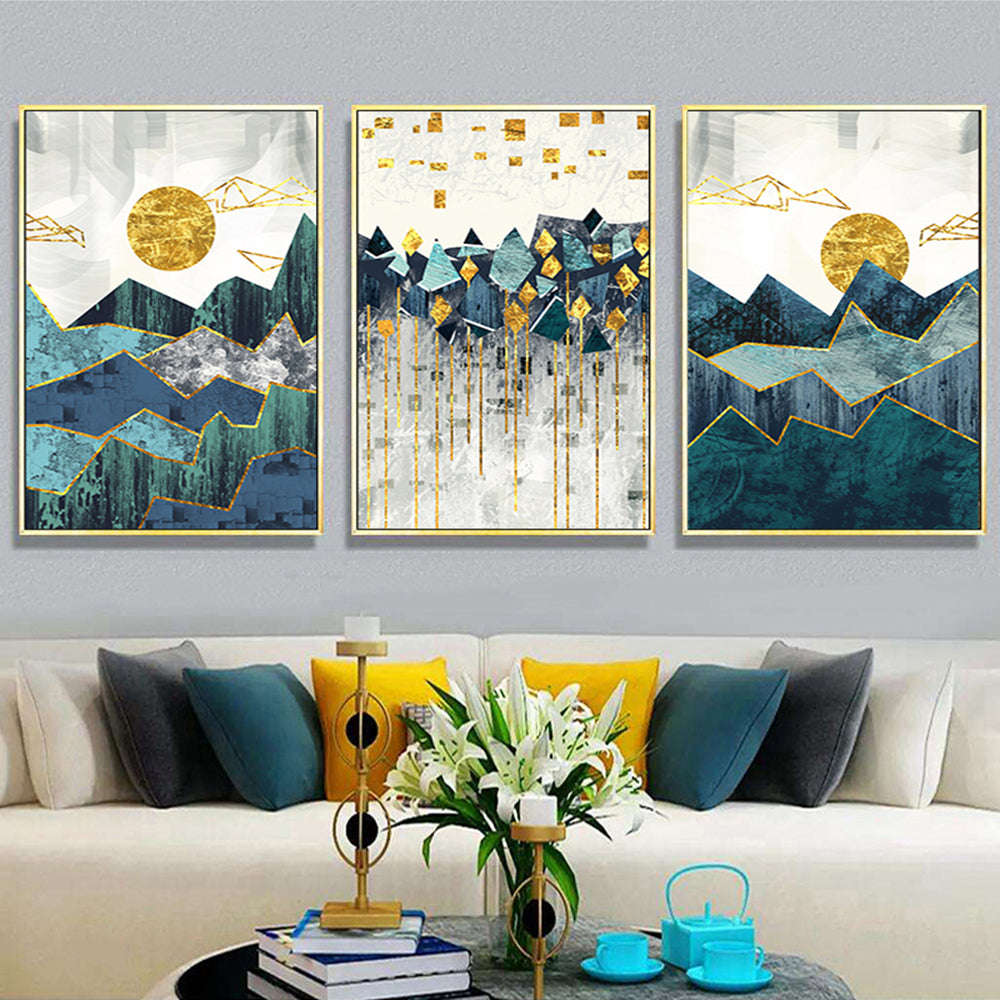 Nordic Abstract Geometric Mountain Landscape Wall Art Canvas Painting Poster | Orazek UK Ltd