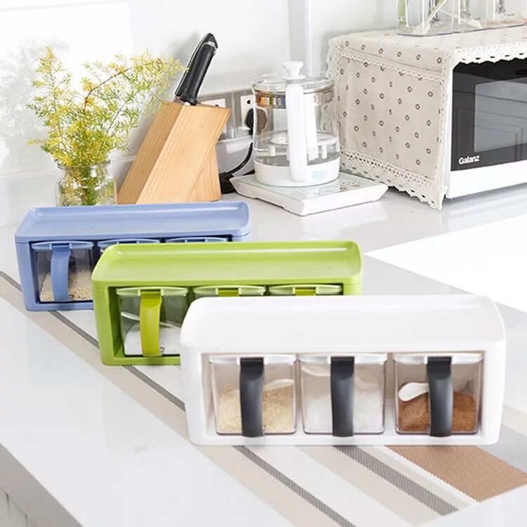 Plastic Spice Rack Stacked Storage Seasoning Boxes Spice Jars With Handle Spoon Kitchen Storage Container for Herb Condiment | Orazek UK Ltd