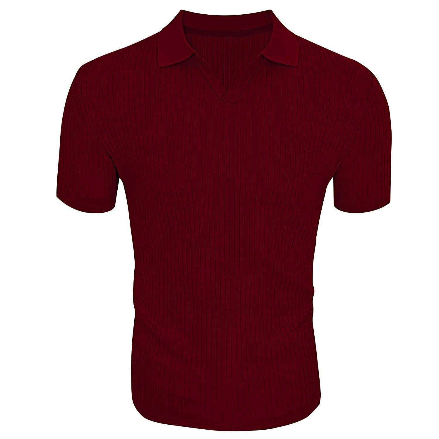 Polo Shirt Lapel V-neck Vertical Striped Short Sleeve Men's T-shirt Orazek UK Ltd