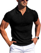 Polo Shirt Lapel V-neck Vertical Striped Short Sleeve Men's T-shirt | Orazek UK Ltd