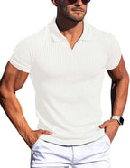 Polo Shirt Lapel V-neck Vertical Striped Short Sleeve Men's T-shirt | Orazek UK Ltd