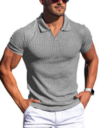 Polo Shirt Lapel V-neck Vertical Striped Short Sleeve Men's T-shirt | Orazek UK Ltd