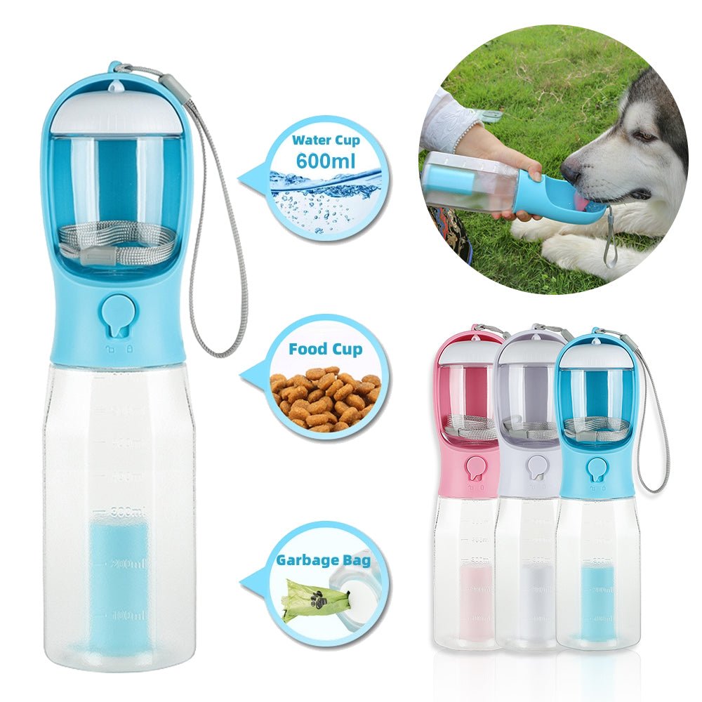 Portable Cat Dog Water Bottle Food Feeder Drinker Poop Dispenser 3 In 1 Leak-proof Multifunctional Dog Water Bottle Pet Products | Orazek UK Ltd