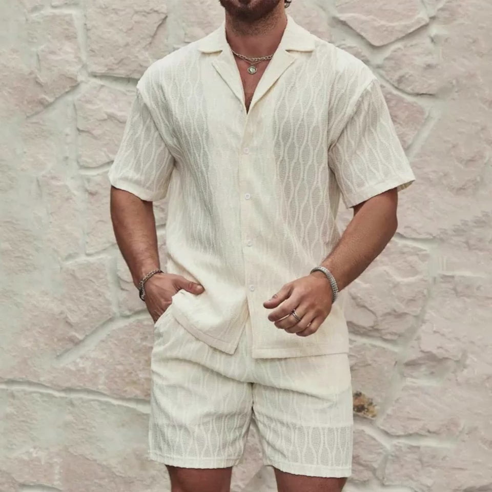 Men's Summer 2 Piece Set | Lapel Shirt & Shorts Holiday Outfit | Orazek UK