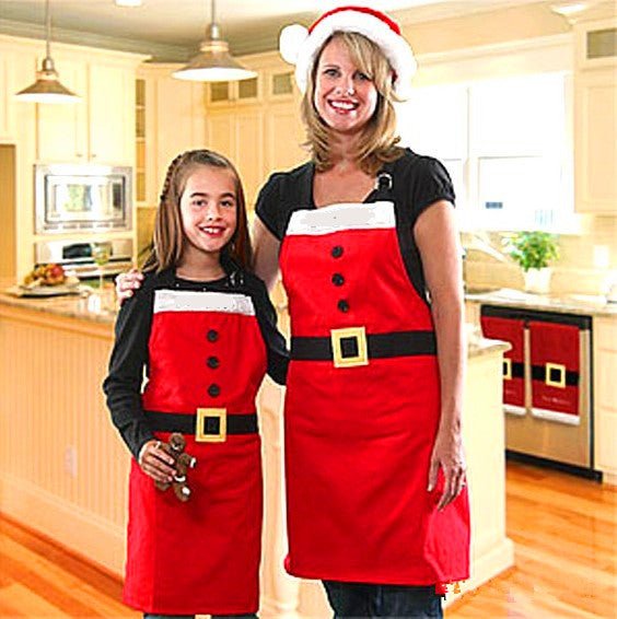 Red Merry Christmas Apron Christmas Apron For Women Girls Cake Kitchen Cook Apron For Mother's New Year Gift Unisex | Orazek UK Ltd