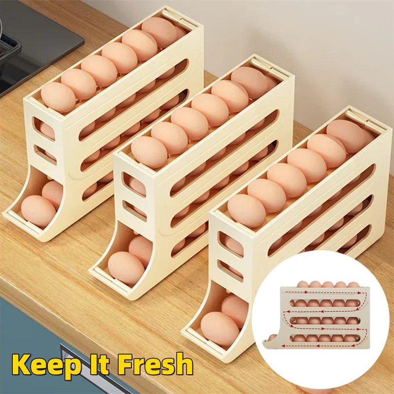 Refrigerator 4-Layer Automatic Egg Roller Sliding Egg Tray Refrigerator Side Door Large Capacity Holder Egg Storage Box Kitchen Gadgets | Orazek UK Ltd