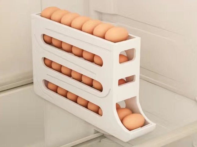 Refrigerator 4-Layer Automatic Egg Roller Sliding Egg Tray Refrigerator Side Door Large Capacity Holder Egg Storage Box Kitchen Gadgets | Orazek UK Ltd