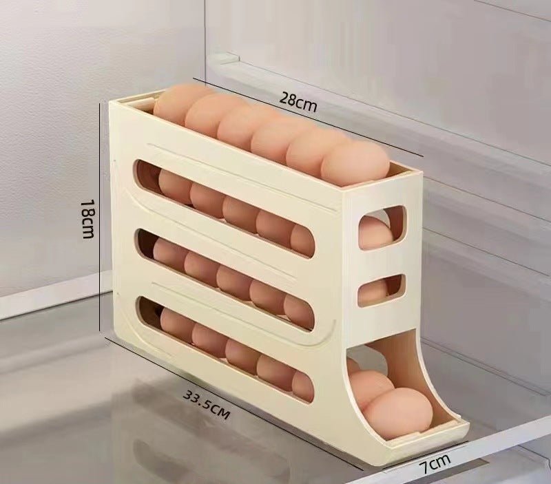 Refrigerator 4-Layer Automatic Egg Roller Sliding Egg Tray Refrigerator Side Door Large Capacity Holder Egg Storage Box Kitchen Gadgets | Orazek UK Ltd