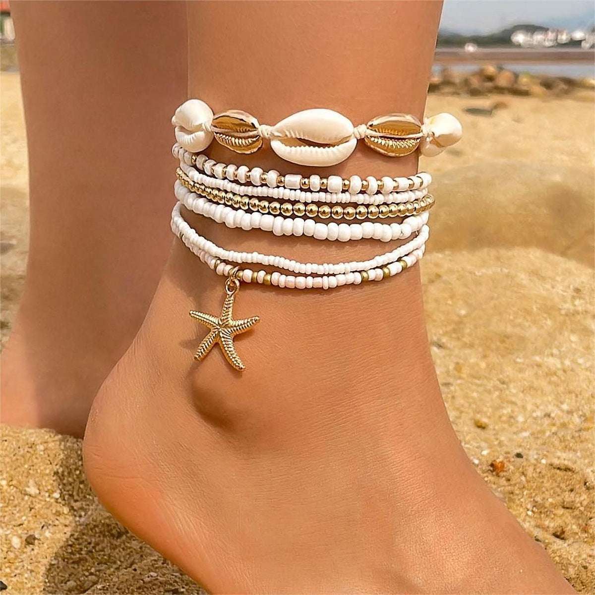 Resort-style Starfish Shell Rice-bead Anklet for Summer Beach | Orazek UK Ltd