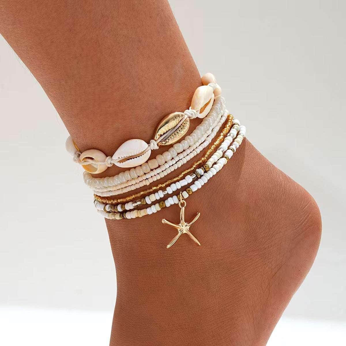 Resort-style Starfish Shell Rice-bead Anklet for Summer Beach | Orazek UK Ltd