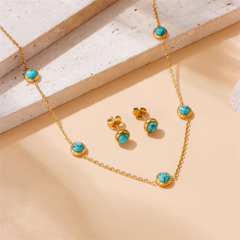 Retro All-Match Blue Turquoise Stainless Steel Jewelry Set | Orazek UK Ltd