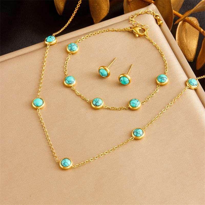 Retro All-Match Blue Turquoise Stainless Steel Jewelry Set | Orazek UK Ltd
