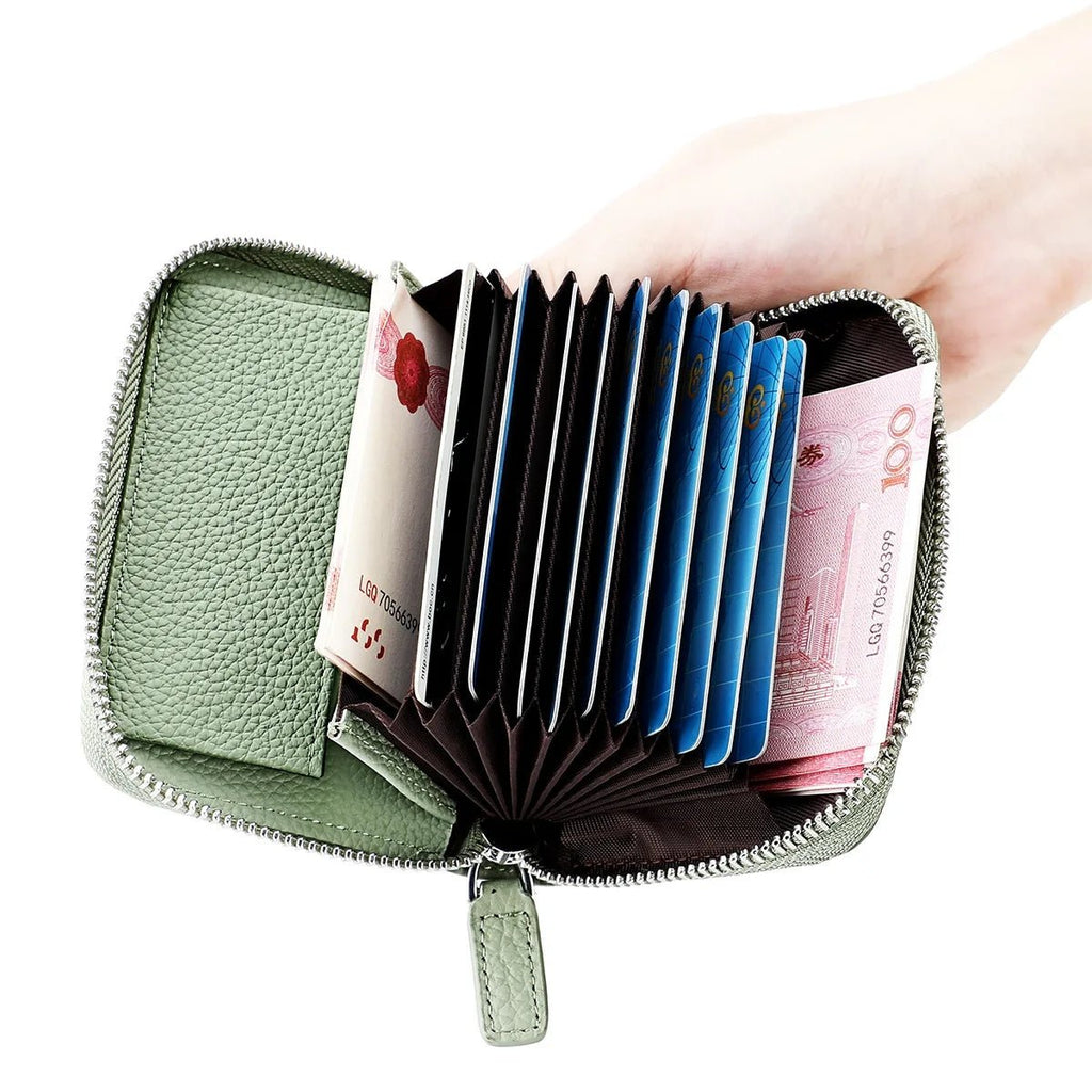 RFID Genuine Leather Card Wallet Men Women Purse With Coin Pocket Zipper Credit Card Holder Small Wallets Bags | Orazek UK Ltd