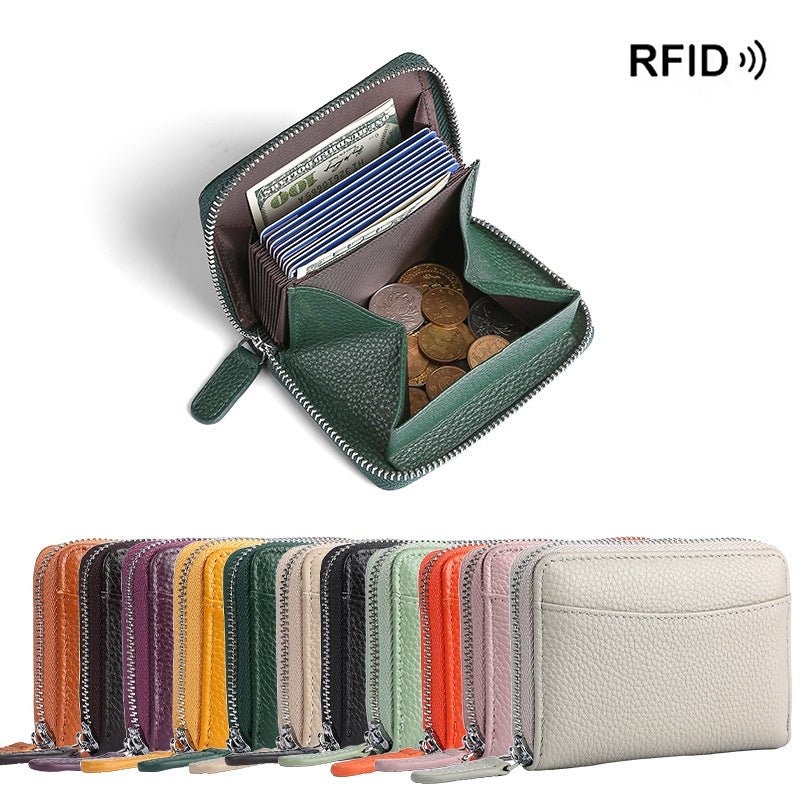 RFID Genuine Leather Card Wallet Men Women Purse With Coin Pocket Zipper Credit Card Holder Small Wallets Bags | Orazek UK Ltd