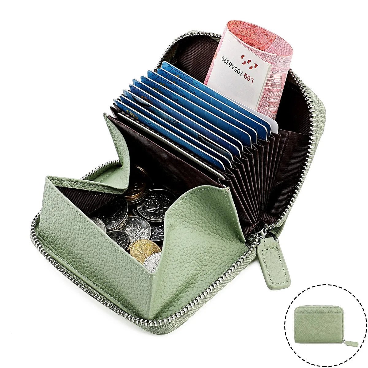 RFID Genuine Leather Card Wallet Men Women Purse With Coin Pocket Zipper Credit Card Holder Small Wallets Bags | Orazek UK Ltd
