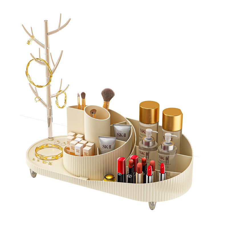 Rotating Makeup Organizer With Jewelry Storage Large Capacity Cosmetic Display Case Holds 20 Brushes, 10 Lipsticks, 8 Skincare Products 360 Spinning Vanity Organizer For Countertop & Bathroom | Orazek UK Ltd