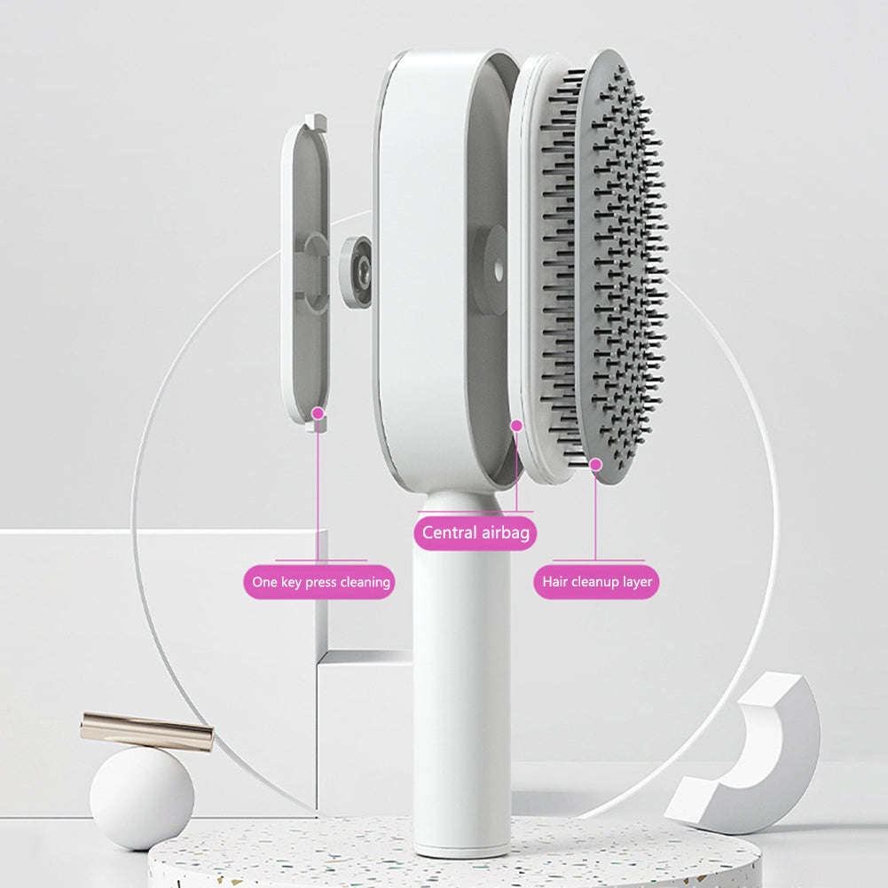 Self Cleaning Hair Brush For Women One-key Cleaning Hair Loss Airbag Massage Scalp Comb Anti-Static Hairbrush | Orazek UK Ltd