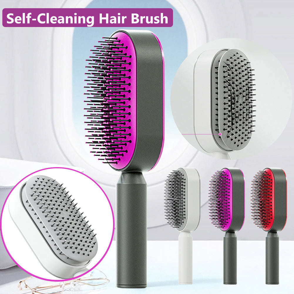 Self Cleaning Hair Brush For Women One-key Cleaning Hair Loss Airbag Massage Scalp Comb Anti-Static Hairbrush | Orazek UK Ltd