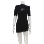 Sexy Lace Hollow-out Spliced Short Sleeve Dress | Orazek UK Ltd
