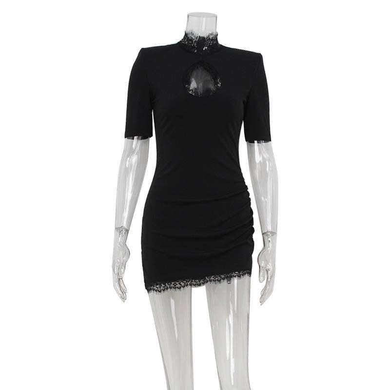 Sexy Lace Hollow-out Spliced Short Sleeve Dress | Orazek UK Ltd