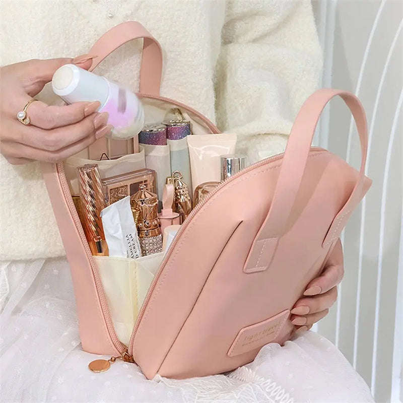 Shell Shape PU Leather Cosmetic Bag Waterproof Letter Makeup Pouch Bag Multifunction Carry-on Makeup Tote Travel Wash Bags | Orazek UK Ltd