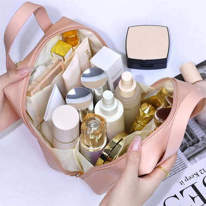 Shell Shape PU Leather Cosmetic Bag Waterproof Letter Makeup Pouch Bag Multifunction Carry-on Makeup Tote Travel Wash Bags | Orazek UK Ltd