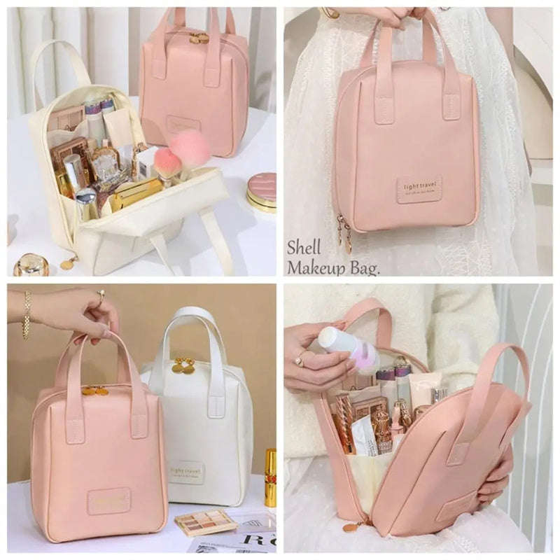 Shell Shape PU Leather Cosmetic Bag Waterproof Letter Makeup Pouch Bag Multifunction Carry-on Makeup Tote Travel Wash Bags | Orazek UK Ltd