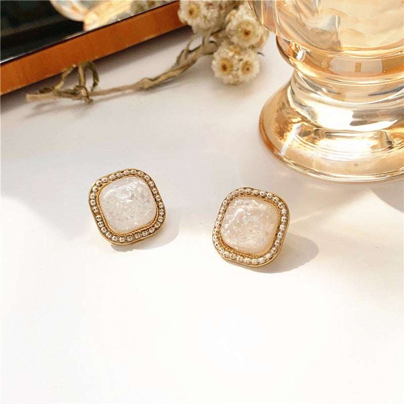 Simple Geometric Square Earring Stud Irregular Shell Broken Earring Female | Orazek UK Ltd