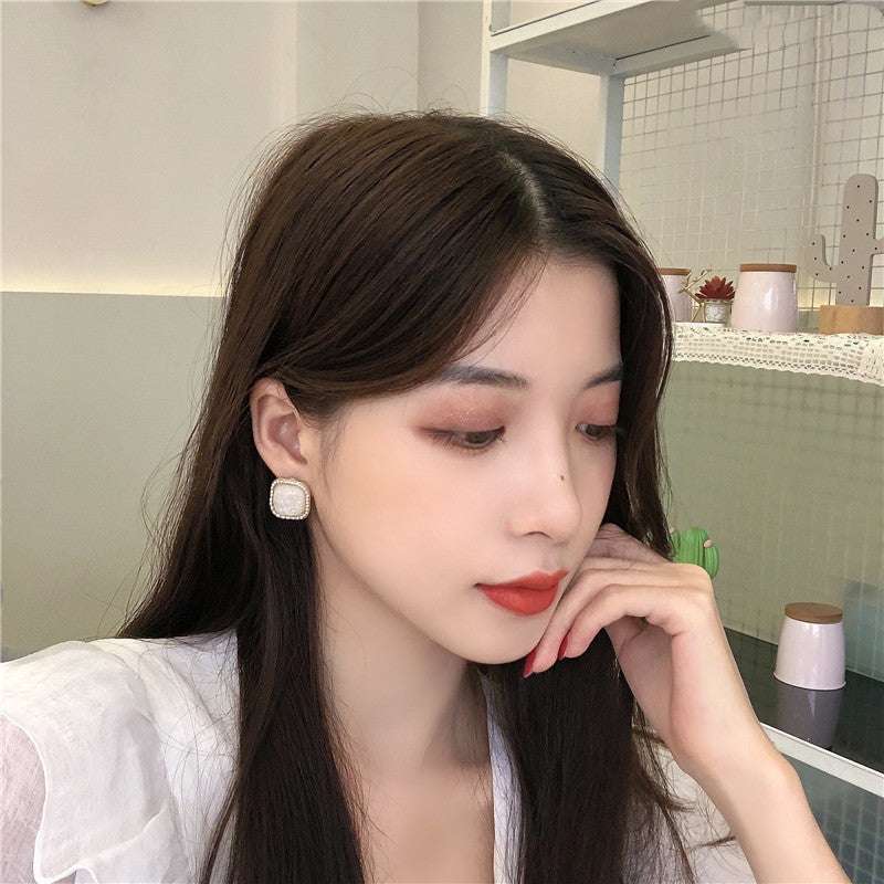 Simple Geometric Square Earring Stud Irregular Shell Broken Earring Female | Orazek UK Ltd