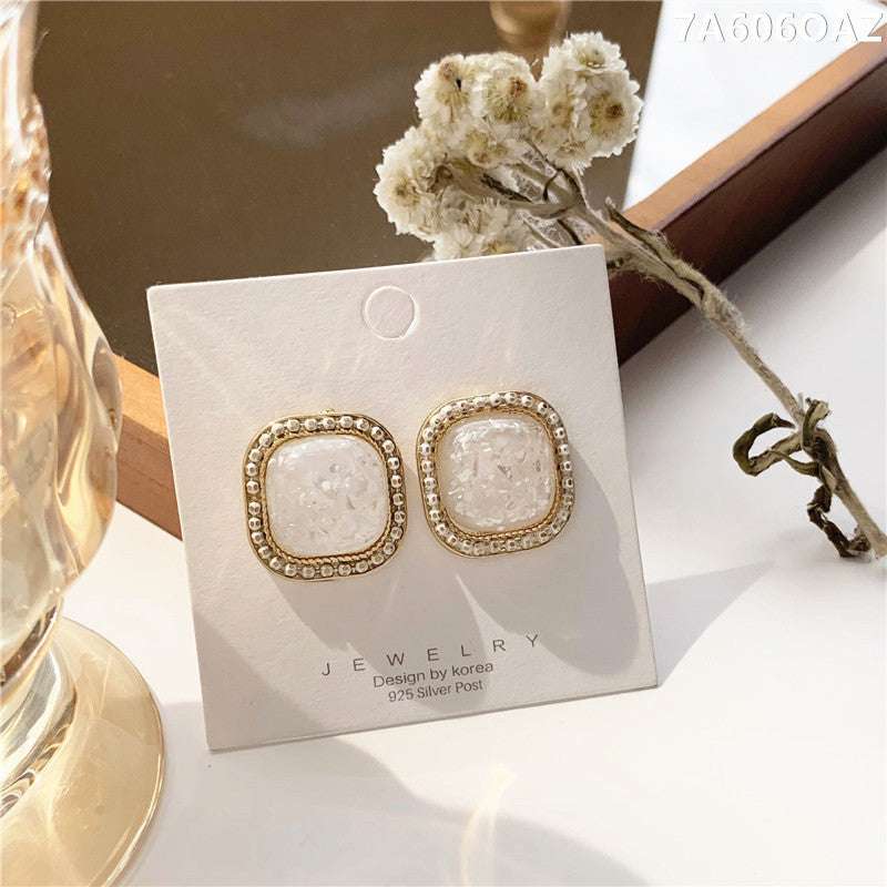 Simple Geometric Square Earring Stud Irregular Shell Broken Earring Female | Orazek UK Ltd