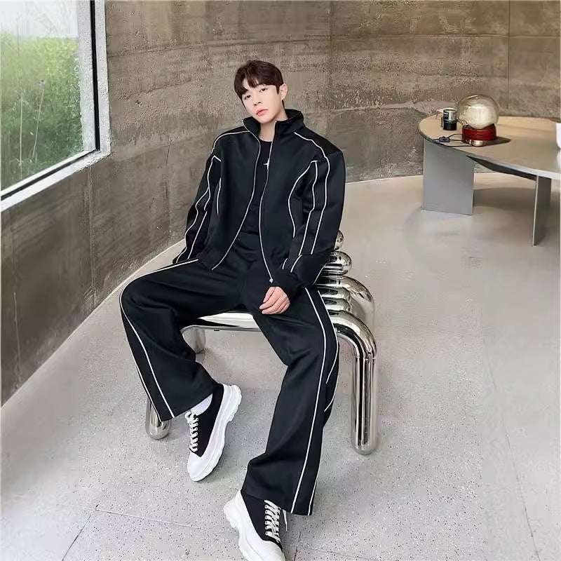 Sleek Edgy Casual Wide-leg Pants Sports Suit With Wide-leg Pants | Orazek UK Ltd