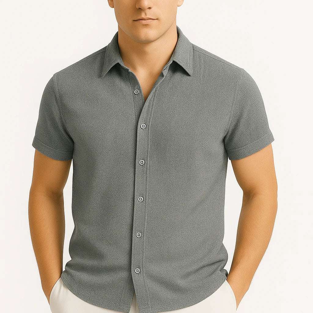 Slim Fit Short Sleeve Shirt Summer Men's Solid Color Casual Tops Orazek UK Ltd