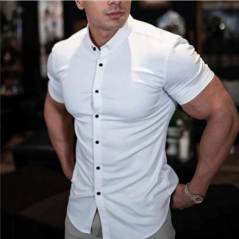 Slim Fit Short Sleeve Shirt Summer Men's Solid Color Casual Tops Orazek UK Ltd