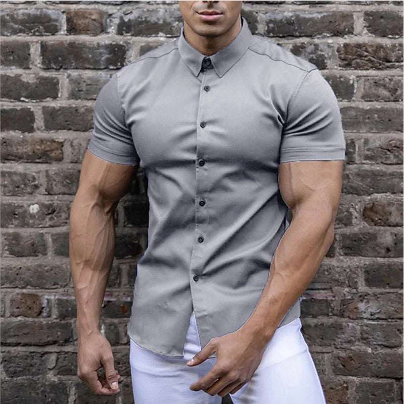 Slim Fit Short Sleeve Shirt Summer Men's Solid Color Casual Tops Orazek UK Ltd