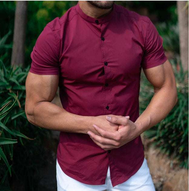 Slim Fit Short Sleeve Shirt Summer Men's Solid Color Casual Tops Orazek UK Ltd